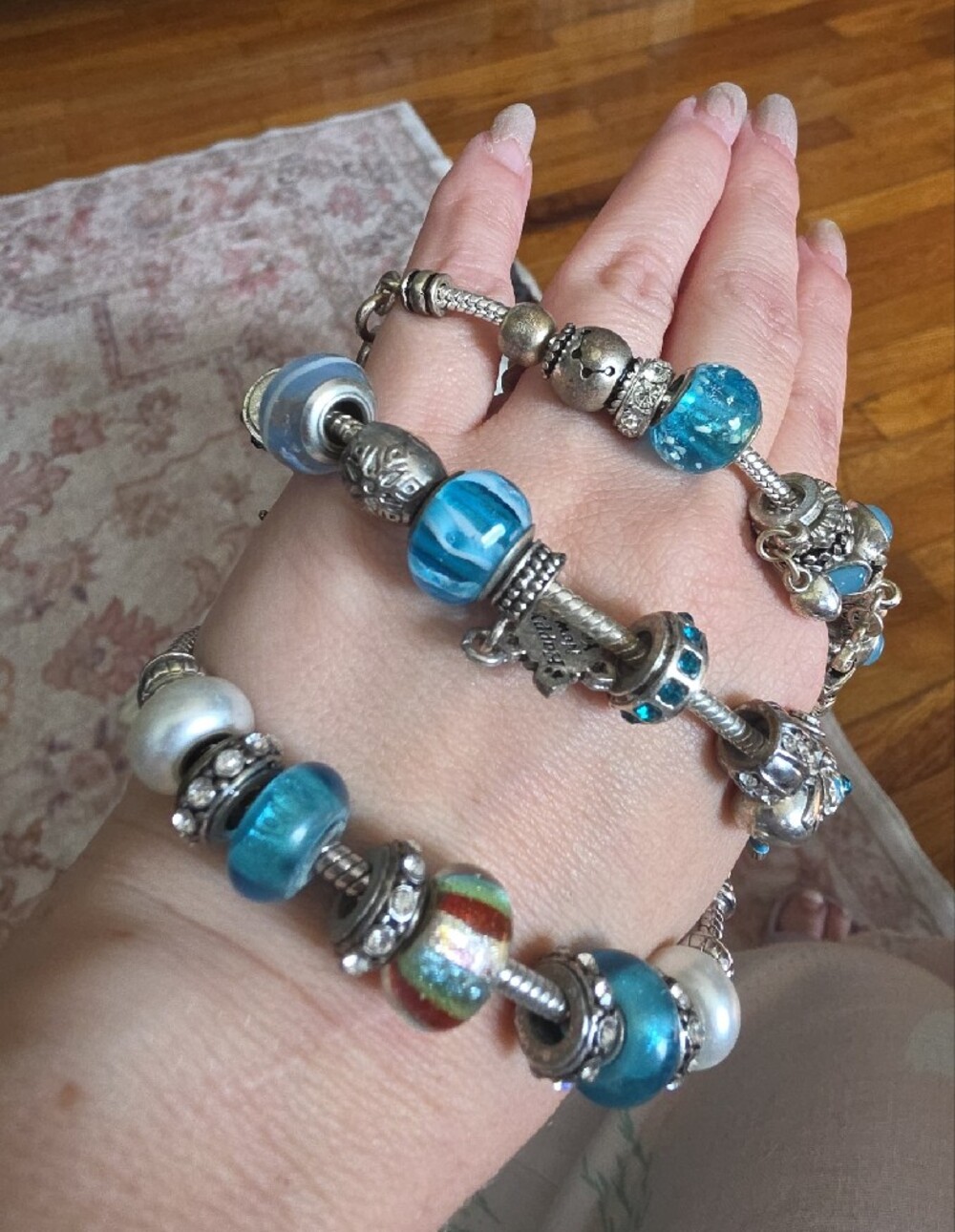 Murano Glass Striped Lantern Style Slider Charm Bracelet Collection - Picture 6 of 14